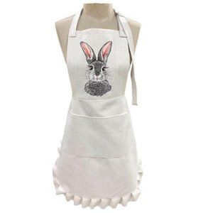Easter Ruffled Apron, Easter Bunny, Cooking, Baking, Gardening, Linen Poly Blend